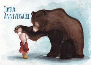 Carte anniversaire Joyeux anniversaire petite fille et ours